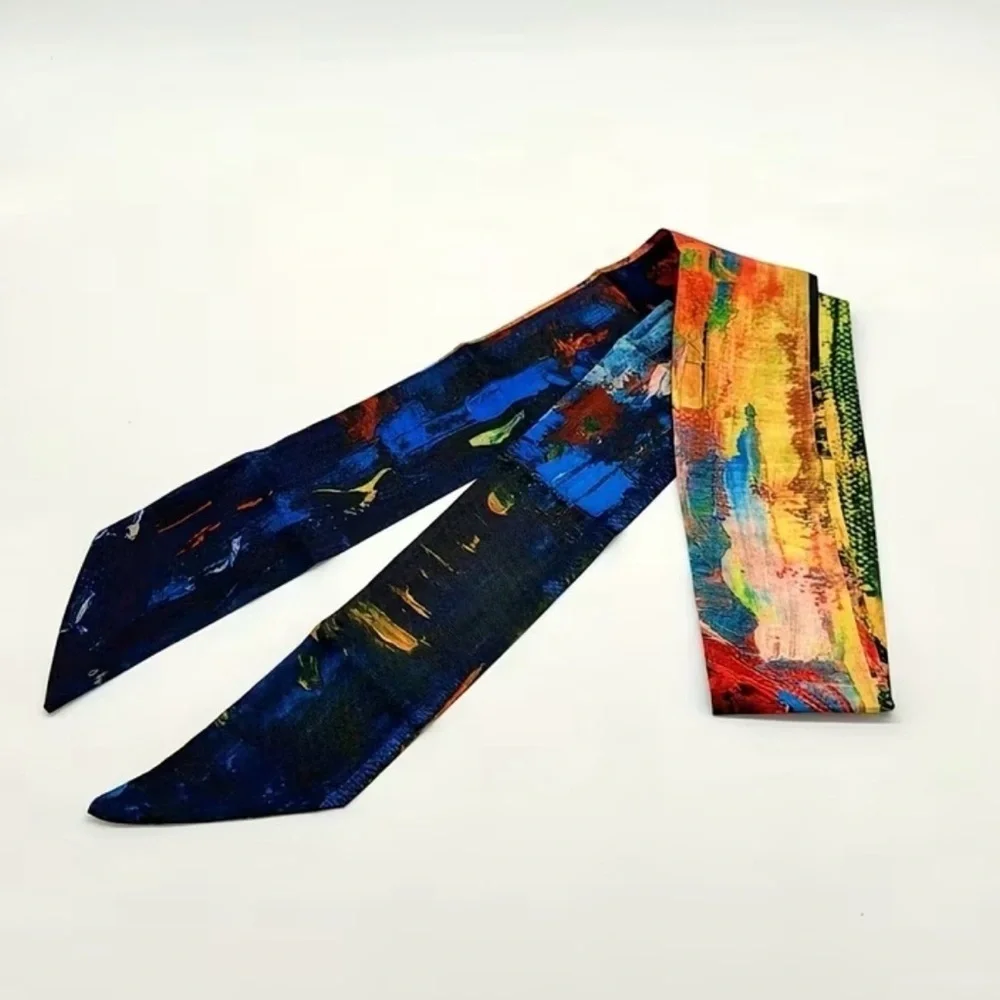 Set of 6 Abstract Oil Painting Art Print Twilly Scarves Silk Twillies